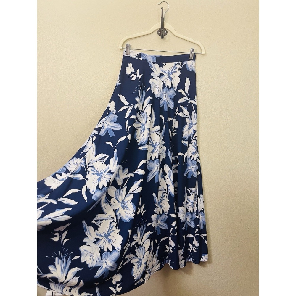 Lulus Floral Maxi Skirt Love For Lanai Navy Blue Light Flowy Vacation Beach Sz M